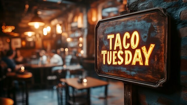 Sign that reads “TACO TUESDAY” - bar specials - restaurant - pub - theme night