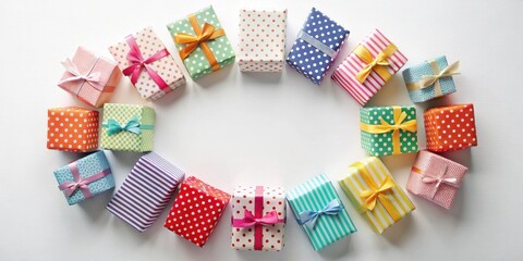 Colorful Gift Boxes Arranged in a Circle on White Background for Festive Celebration