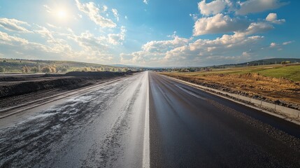 Naklejka premium A detailed road construction case study showcasing before-and-after visuals of a highway