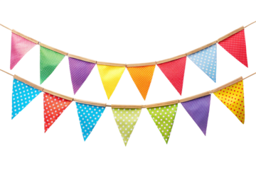 Bunting flags banner, birthday or party decoration, colorful garland isolated on white background