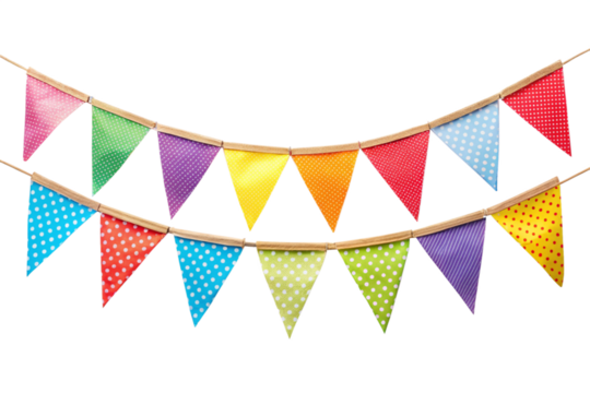 Bunting flags banner, birthday or party decoration, colorful garland isolated on white background
