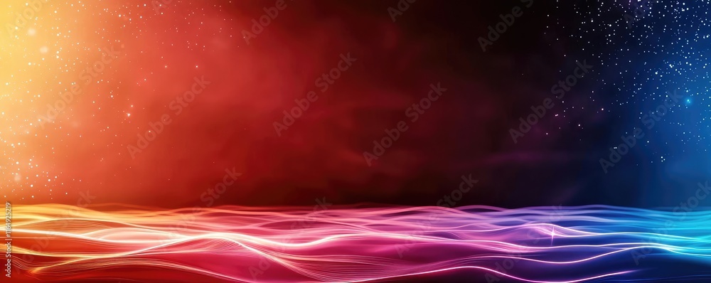 Poster sparkle abstract background idea. vibrant abstract background with colorful waves and starry night e