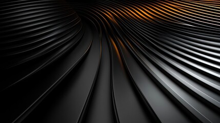 Abstract dark metallic waves with orange glow.