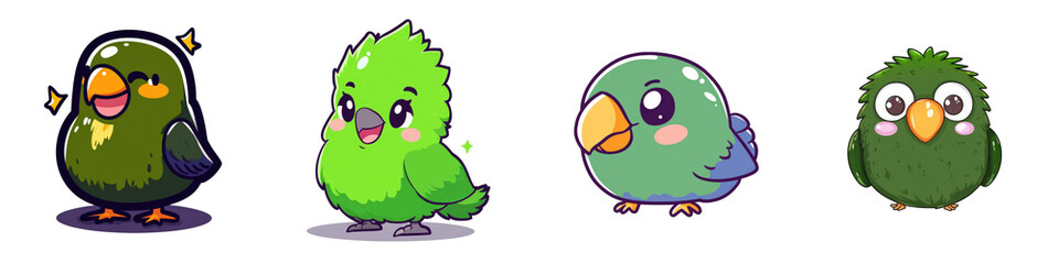 Naklejka premium Cute cartoon birds with vibrant colors and cheerful expressions ideal for nature themes, children’s illustrations, and playful designs