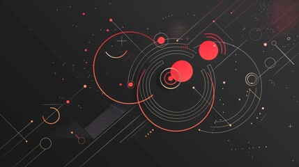 Obraz premium Abstract geometric design with circles and lines on a dark background.