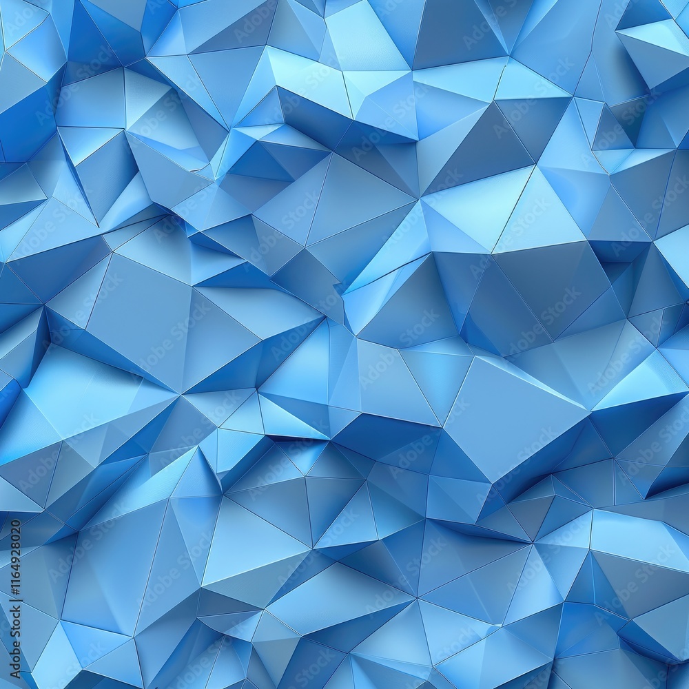 Poster abstract blue geometric pattern with triangular facets and a textured surface.
