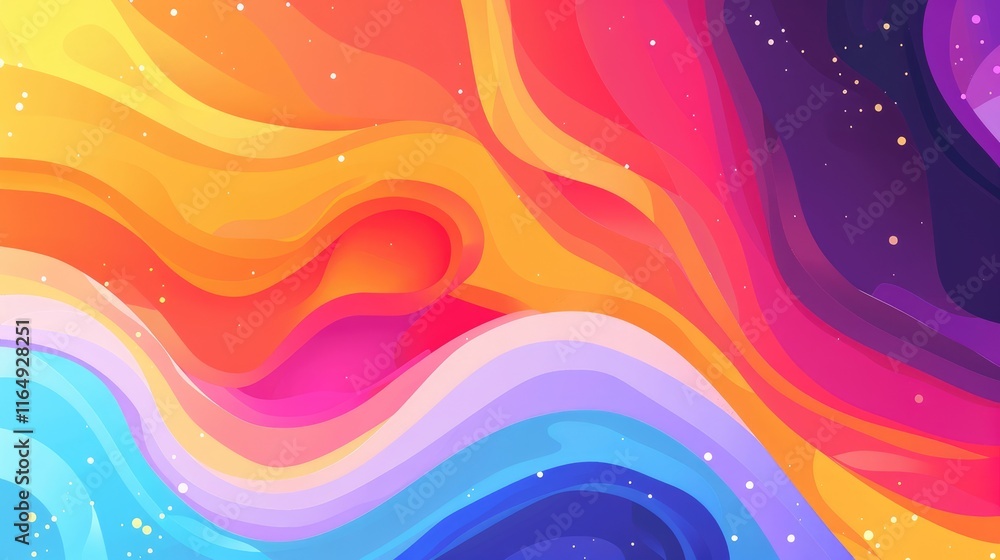 Poster abstract colorful waves with smooth gradients and starry accents.