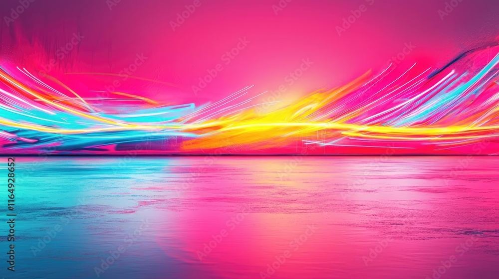 Poster graffiti abstract background idea. a vibrant display of colorful light trails reflecting on a serene