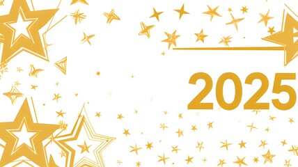 Golden "2025" New Year Card Design, White Background, Vector Illustration, Banner Template