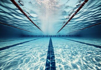 Underwater view of an empty swimming pool with lane lines. (1)