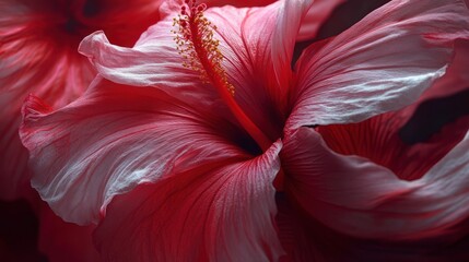 Closeup Macro Photography of Delicate Pink Hibiscus Petals Unveiling Nature's Intricate Beauty