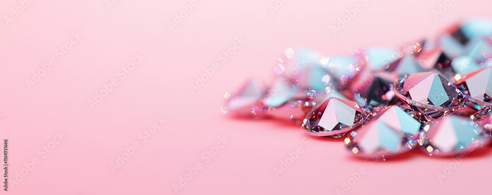Poster sparkle abstract background idea. close-up of sparkling pink gemstones on a soft pastel background f
