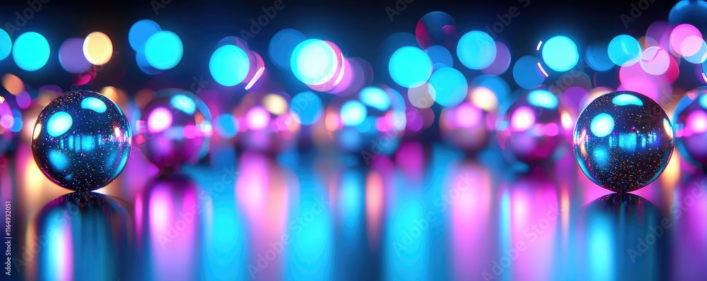 Poster sparkle abstract background idea. vibrant spheres reflecting colorful lights in a mesmerizing visual