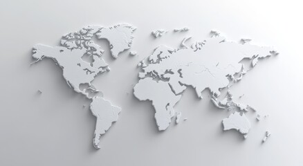 Embossed world map on white background.