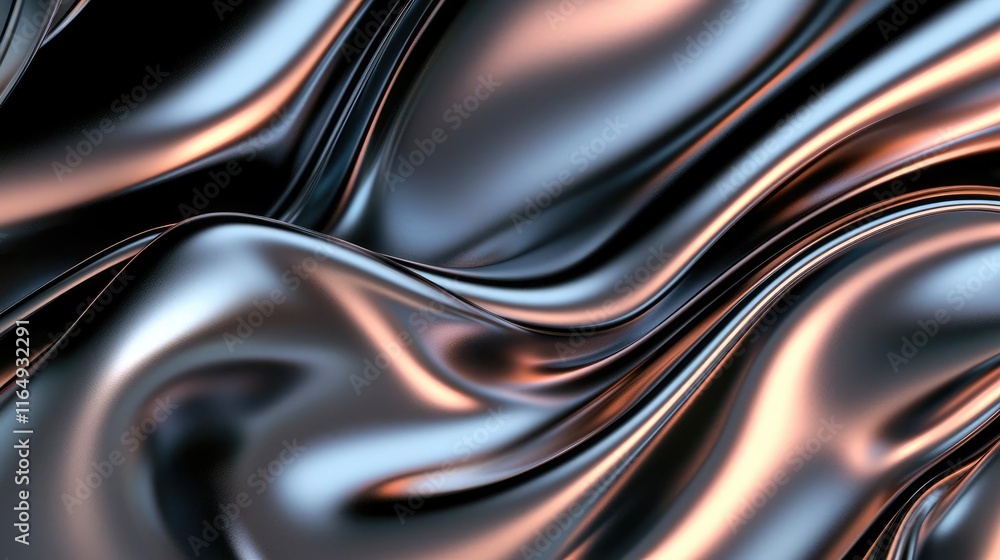 Poster sparkle abstract background idea. abstract background of flowing metallic waves in black and copper 