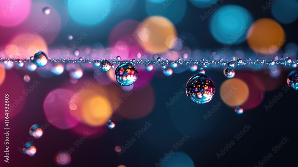 Poster droplets abstract background concept. colorful bokeh with water droplets reflecting light, creating 