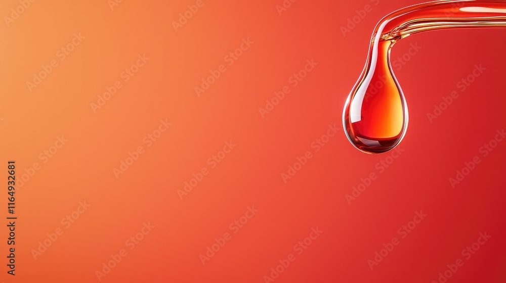 Poster droplets abstract background concept. a vibrant drop of liquid against a smooth red gradient backgro