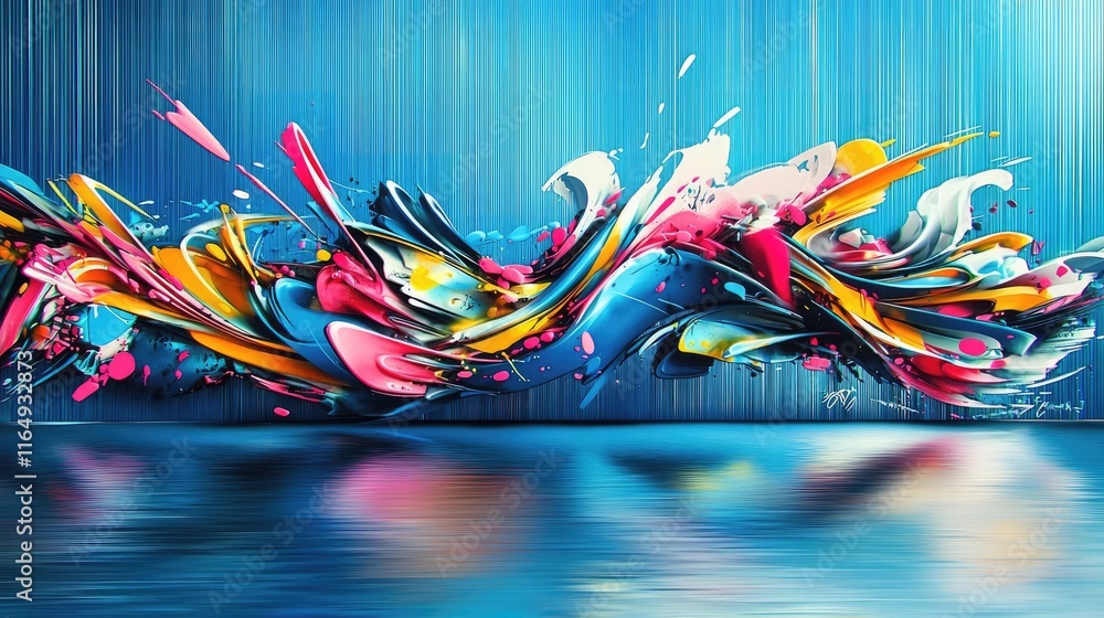 Poster graffiti abstract background idea. abstract colorful splash art on a blue background with artistic f