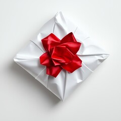 Elegant white gift box with a vibrant red bow on a clean background, perfect for celebrations and special occasions.
