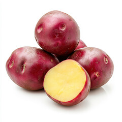 Fototapeta premium Fresh Red Potatoes with a Cut View Revealing Yellow Flesh, Ideal for Cooking or Baking, Healthy Ingredient for Home-Cooked Meals and Recipes