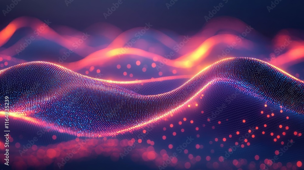 Poster fireworks abstract background concept. vibrant abstract waves with glowing particles in a digital la