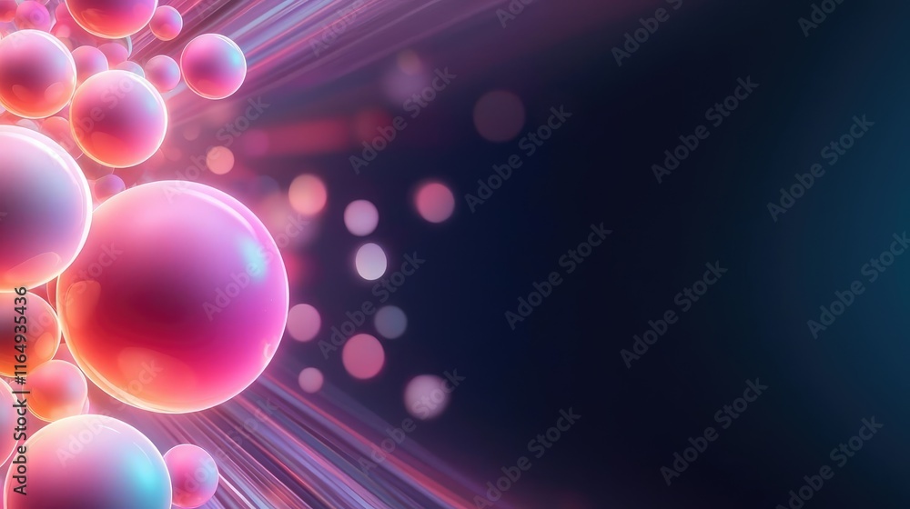 Poster circles abstract background idea. abstract colorful spheres with light effects on a dark background 