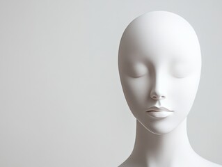A minimalist white mannequin head with closed eyes, emphasizing simplicity and design.