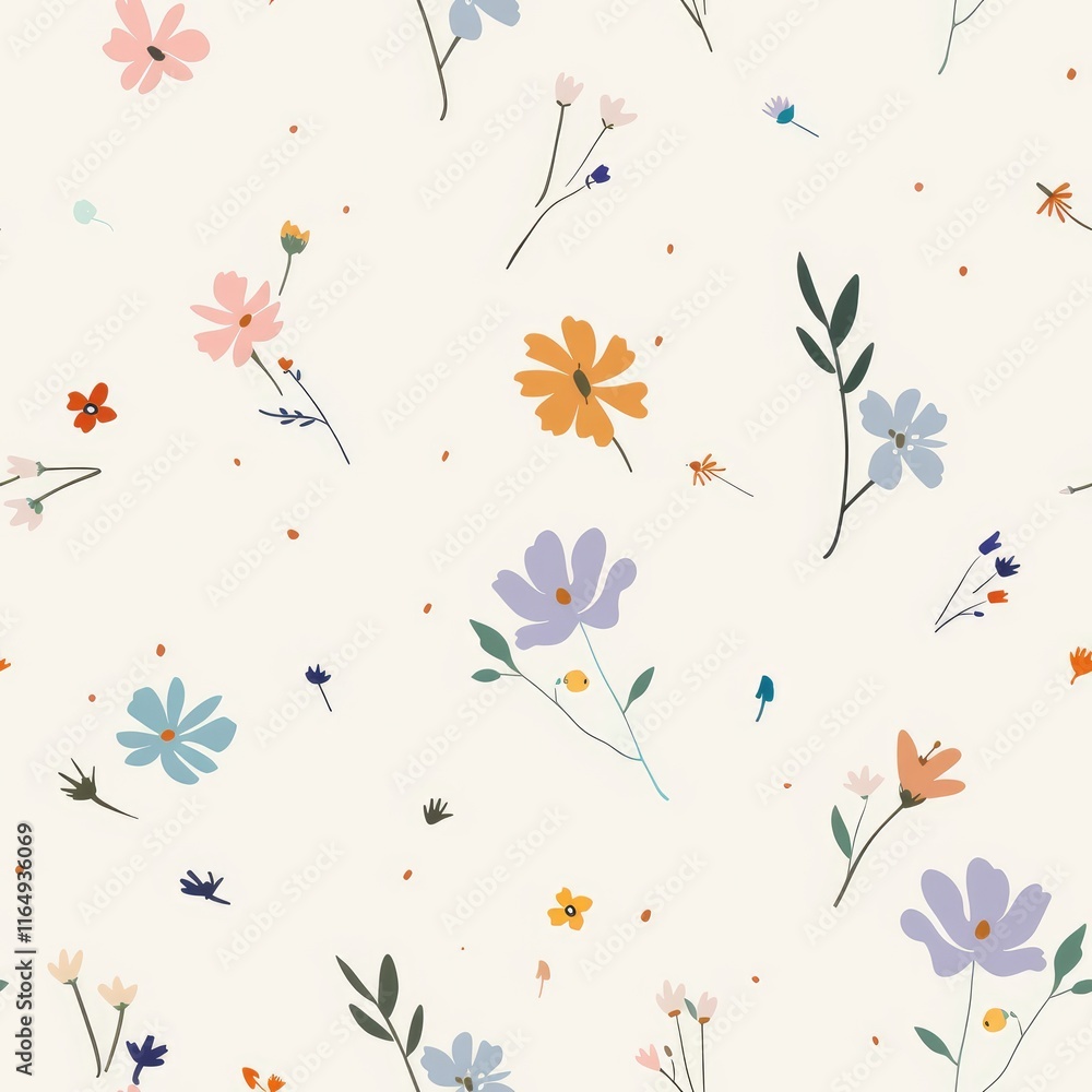 Poster a light background adorned with various colorful floral patterns.