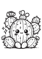 Coloring book cute cactus smile pose 