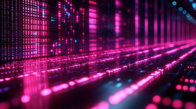 Abstract glowing pink and blue digital corridor.