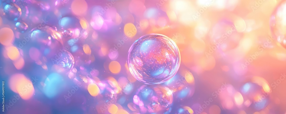 Poster cosmic abstract background concept. vibrant bubbles with colorful highlights floating in a dreamy at