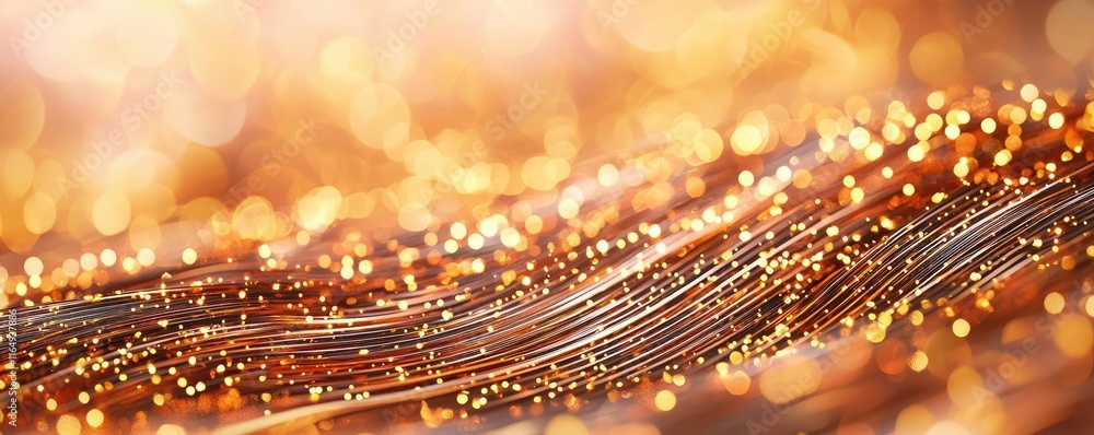 Poster fireworks abstract background concept. abstract golden waves with glowing particles create a dreamy,