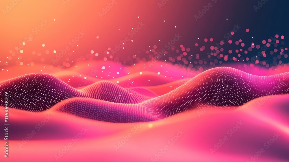 Poster cosmic abstract background concept. vibrant abstract waves with luminous particles creating a mystic