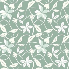 A seamless floral pattern featuring delicate leaves and flowers on a muted background.