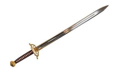 High-Quality PNG gold-hilted sword on white background