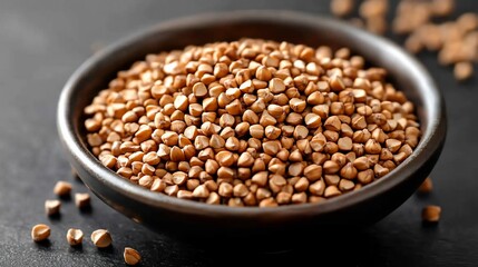 Obraz premium Bowl of raw buckwheat groats. (1)