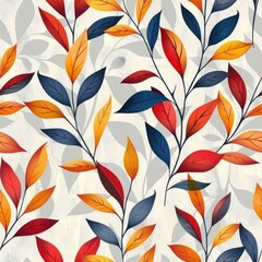 Fototapeta premium A vibrant pattern featuring colorful leaves in autumn hues on a light background.