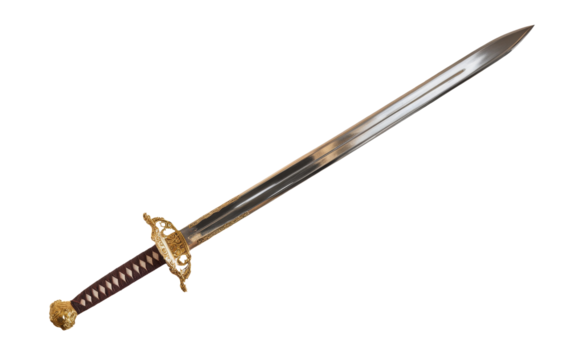 High-Quality PNG gold-hilted sword on white background