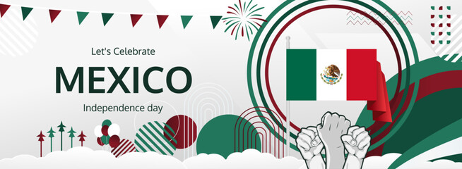 Happy Mexico Independence Day banner in modern style. Wide banner for website, social and more with typography. Illustration for national holiday celebration party
