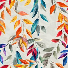 A vibrant pattern of colorful leaves on a light background, ideal for decorative purposes.