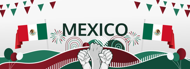Mexico independence day banner with flag color theme. Happy Mexico national day greeting card joyful on September16. Holiday concept background