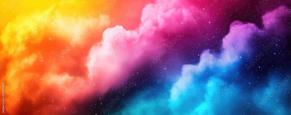 Poster cosmic abstract background concept. vibrant abstract clouds with rainbow colors illuminating a cosmi