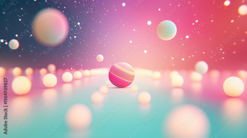 Poster cosmic abstract background concept. a vibrant abstract composition with colorful spheres and soft li