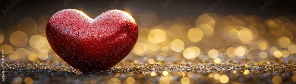 Aufkleber sparkling red heart on a glimmering surface with soft focus background lights and bokeh effect