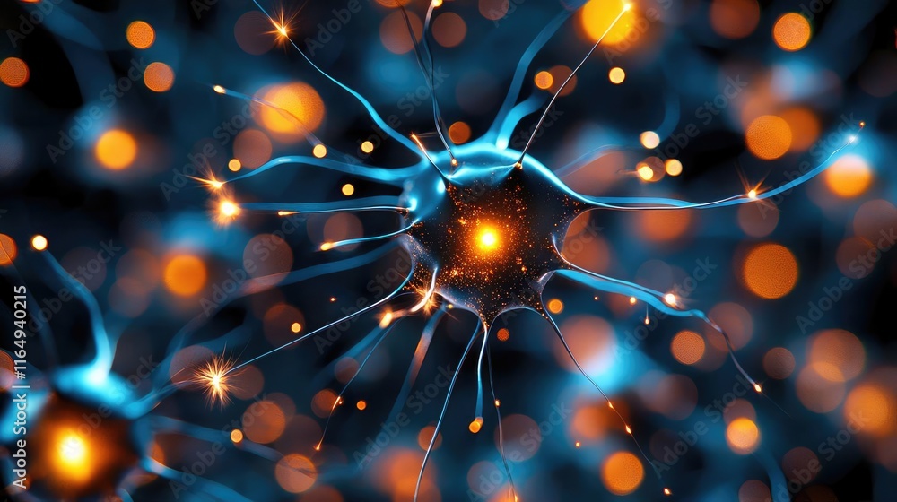 Poster fireworks abstract background concept. close-up view of neurons with vibrant colors and glowing part