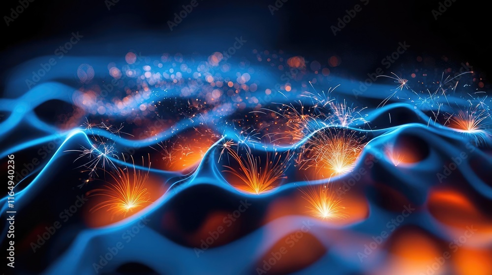 Poster fireworks abstract background concept. abstract waves of light and sparks create a futuristic digita
