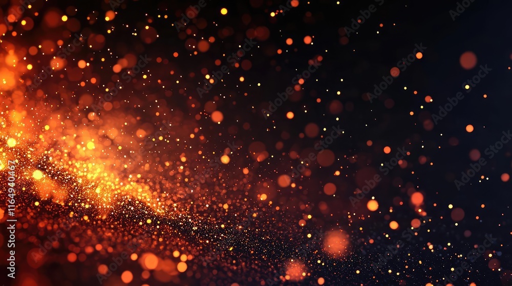 Poster fireworks abstract background concept. a stunning display of glowing orange particles in a vibrant d