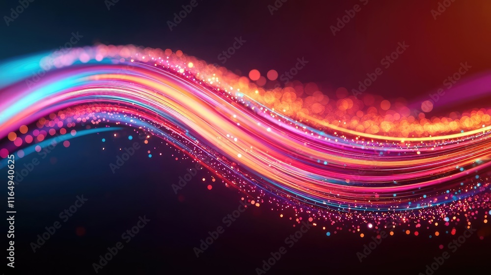 Poster fireworks abstract background concept. vibrant abstract light waves with sparkling particles in colo