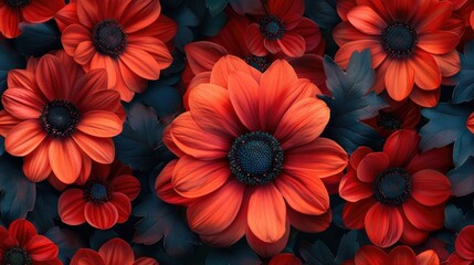 A vibrant arrangement of red flowers against a dark background, showcasing natural beauty.