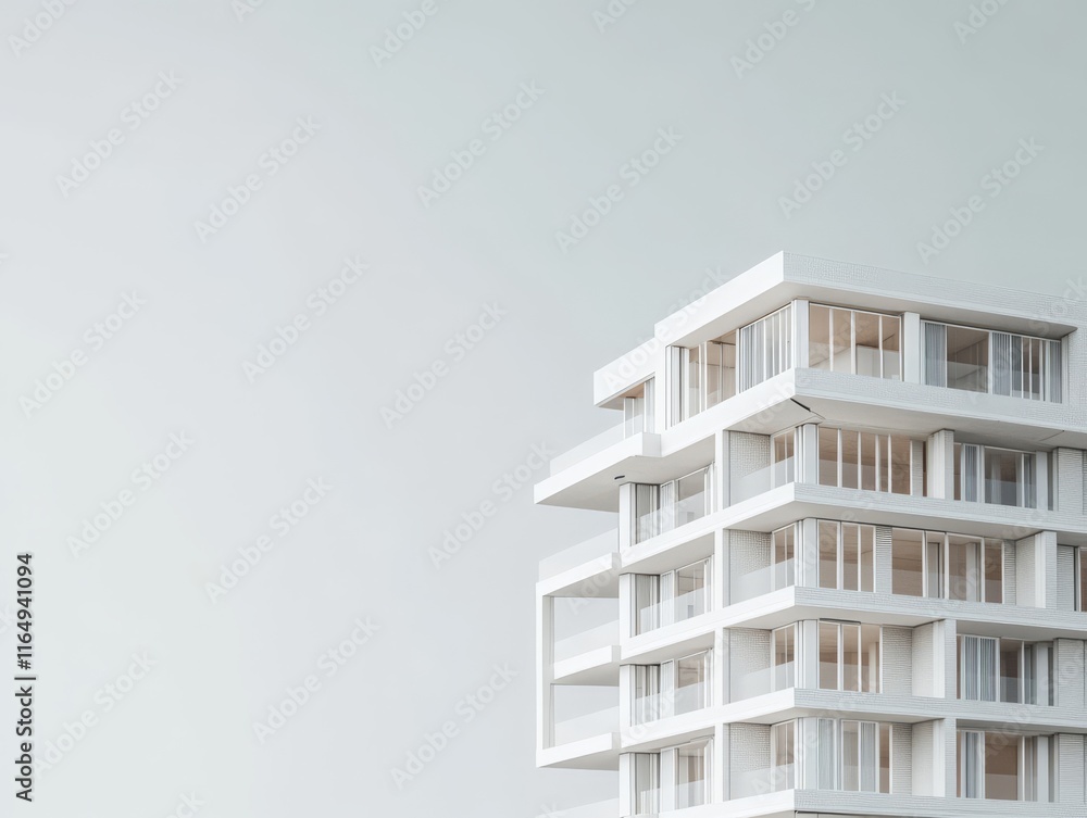 Poster modern architectural building with sleek design and large windows.